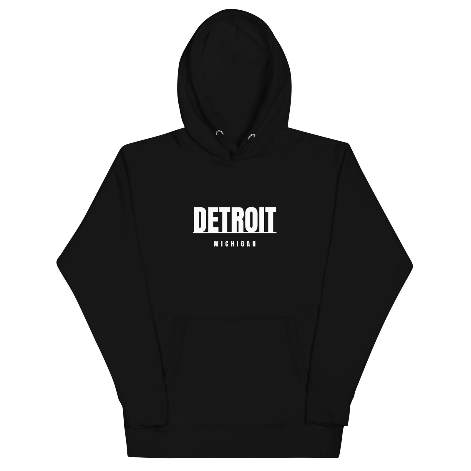 Detroit Michigan hoodie in black, front view