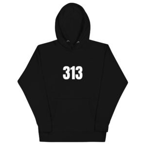 313 hoodie in black, front view