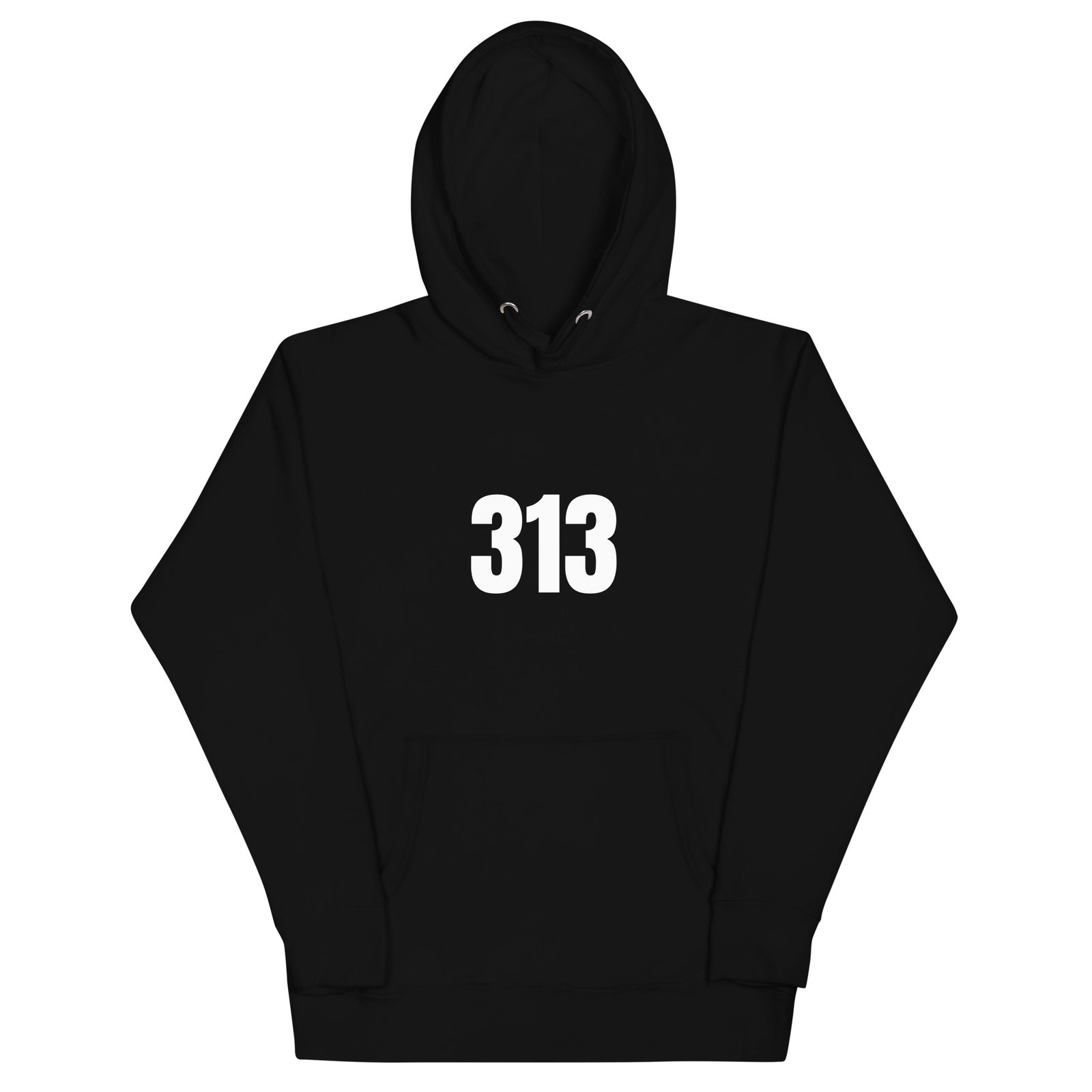 313 hoodie in black, front view