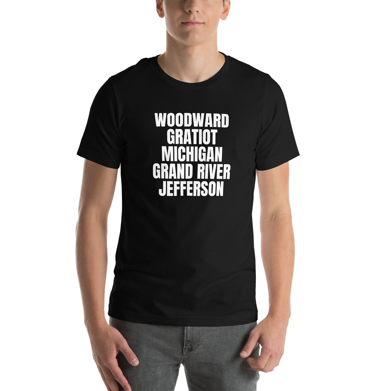 Detroit Avenues t-shirt in black, front view