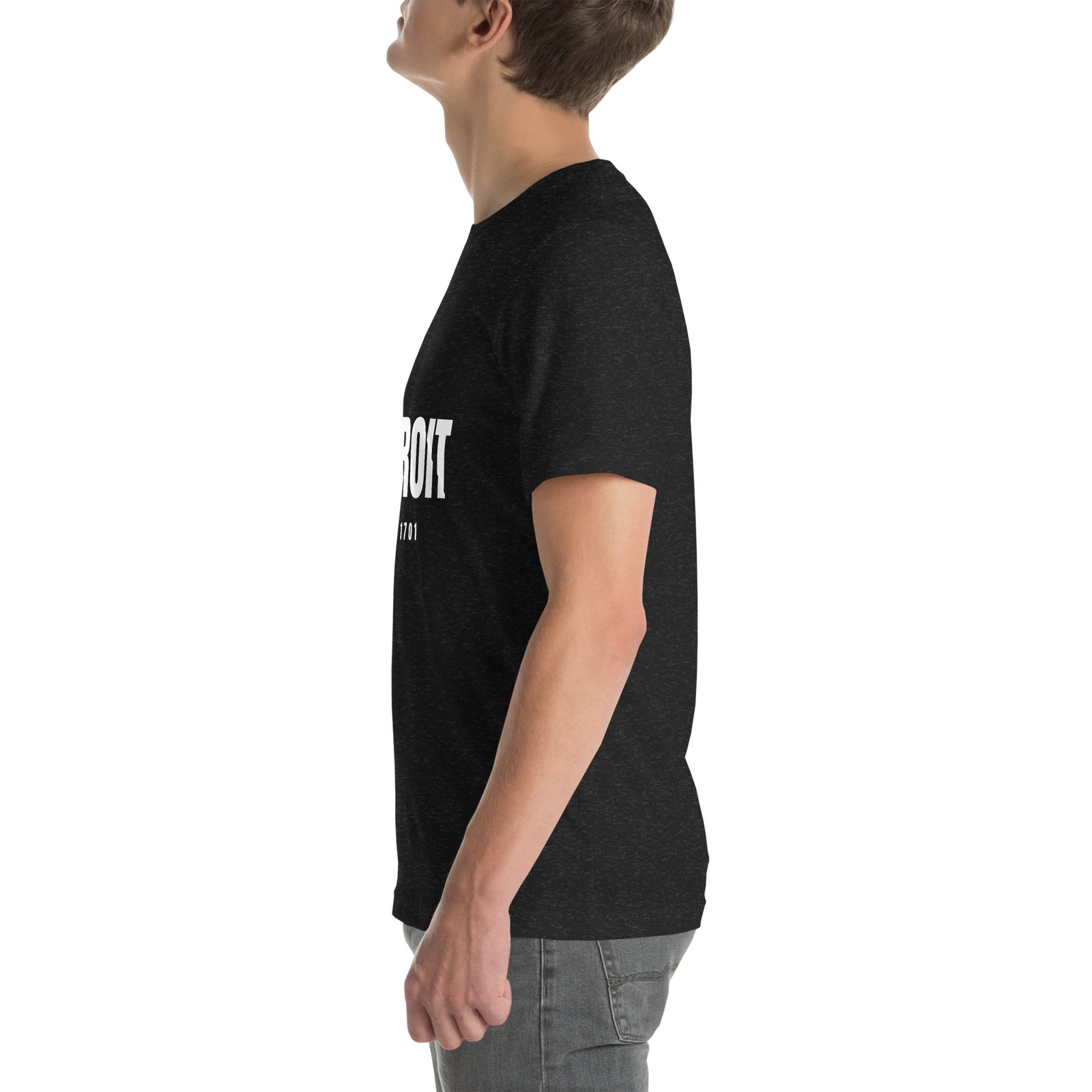 Detroit Est. 1701 t-shirt in black heather, left side view