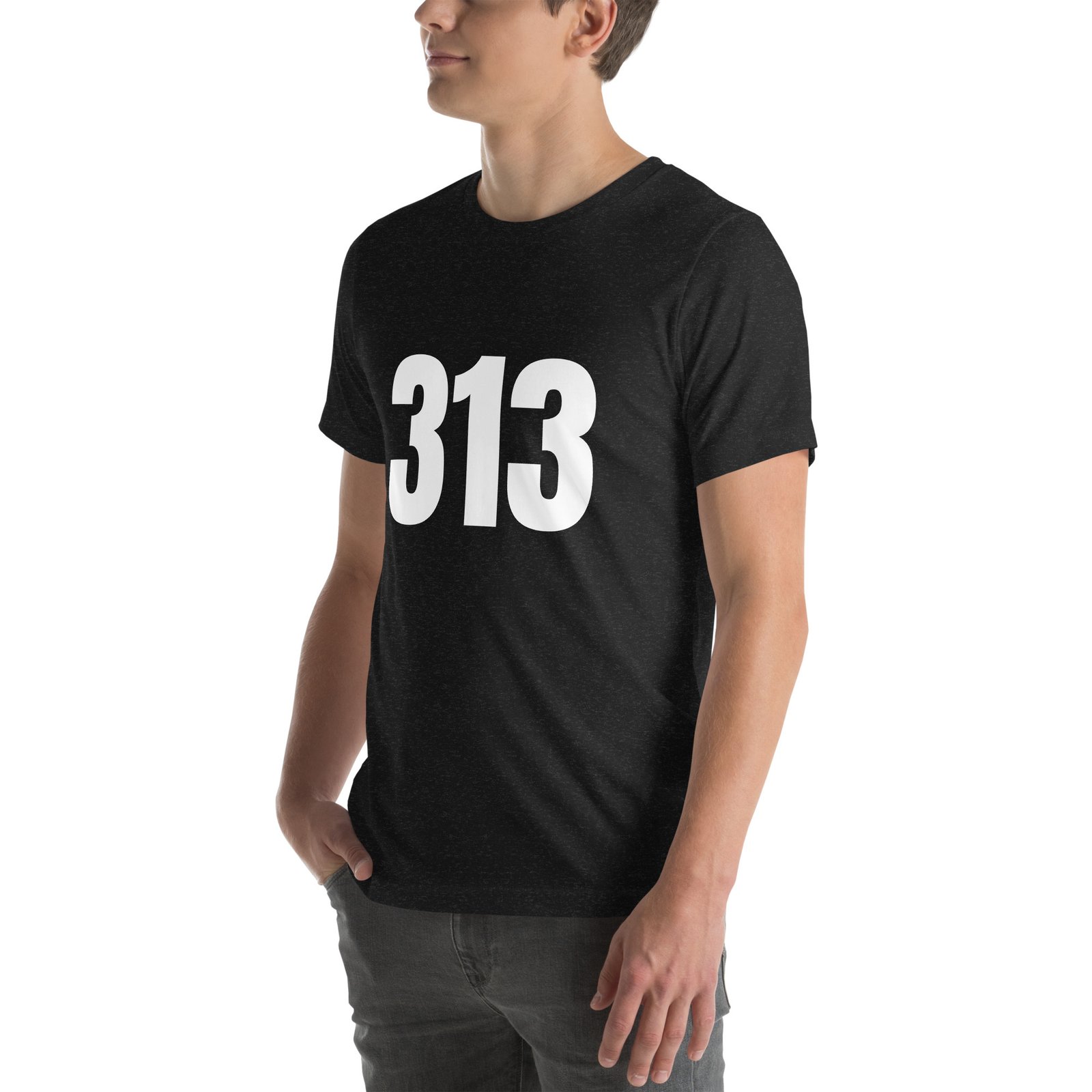 313 Detroit t-shirt in black, angled view