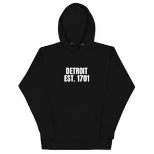 Detroit Est. 1701 hoodie in black, front view