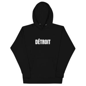 Detroit hoodie printed with Detroit in white type